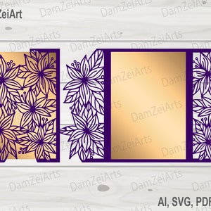 Gate-fold flower template 5x7&#39;&#39; Wedding Card laser Cut Template (ai, svg, pdf, png) vector file, flower panels Download