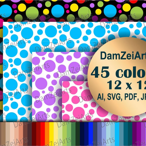 Rainbow Polka Dot White Printable Digital Papers 300 DPI 45 COLOR pet digital scrapbook supplies, ai, svg, pdf, ipeg