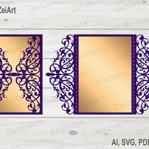 Gate-fold ornamental template 5x7&#39;&#39; Wedding Card laser Cut Template (ai, svg, pdf, png) vector file, ornamental panels Download