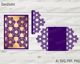 Gate-fold snowflake template 5x7 Merry Christmas Card laser Cut Template (ai, svg, pdf, png) vector file, Download
