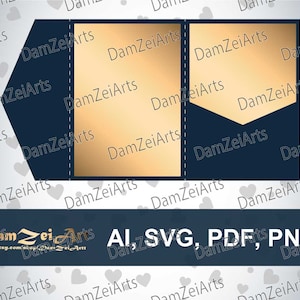 Modelo de envelope de bolso dobrável em três partes 5x7 '' DIY Classic Pocket Wedding Invitation corte a laser (ai, svg, pdf, png) padrão de arquivo vetorial, Baixar