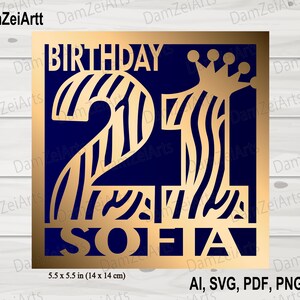Personalisierte 21. Geburtstagskarte, svg personalisiert, Geburtstagskarte svg Vorlage für Cricut Cameo
