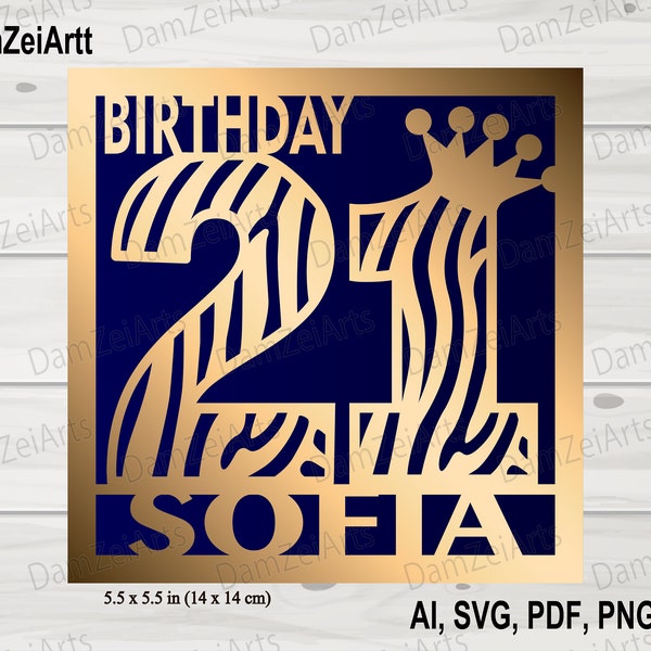 Personalized 21st Birthday Card, svg personalized, Birthday Card svg template for Cricut Cameo