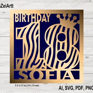 Gepersonaliseerde 18e verjaardagskaart, gepersonaliseerde SVG, verjaardagskaart SVG-sjabloon voor Cricut Cameo
