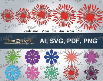10 Paper Flower Center Templates SVG, PDF, PNG / Digital Download (2 set-flower 11-20)