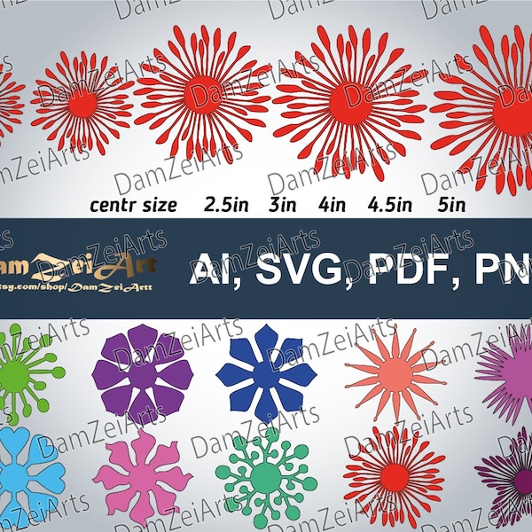 10 Paper Flower Center Templates SVG, PDF, PNG / Digital Download (2 set-flower 11-20)