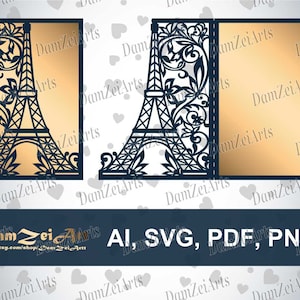 5x7'' Paris Eiffel Tower Wedding Invitation Card laser cut files Template (ai, svg, pdf, png) cricut silhouette cameo digital download