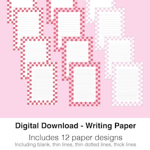 DIGITALER DOWNLOAD - Notizblock Set - Rot und Pink kariert - Handgezeichnetes Design