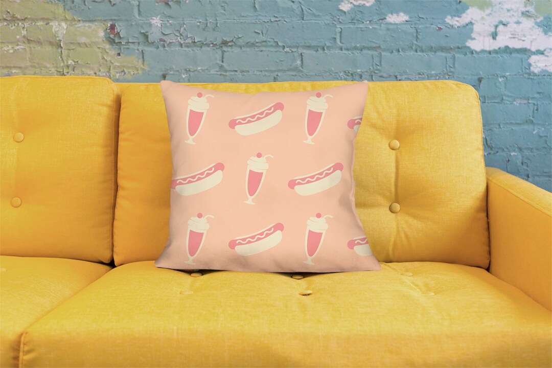 Hot Dog Pillow Retro Pillow Milkshake Pillow Mid Century Etsy