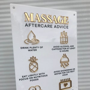 Massage Aftercare Advice Acrylic A3 Wall Sign | Masseuse Sign | Business Sign | Spa Sign | Salon Sign | Salon Decor