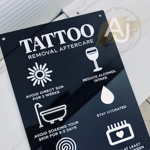 Advies tatoeage verwijderen Nazorgadvies Acryl wandbord A3 | Studiobord | Uithangbord | Tatoeageteken | Salonbord |