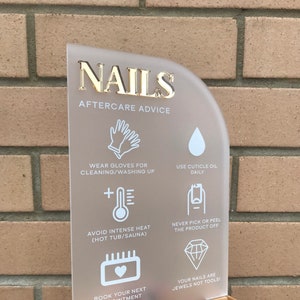 Nails Aftercare Acryl-Schild | Schönheit Zeichen | Geschäft Schild | Spa Zeichen | Salon Zeichen | Salon Dekor