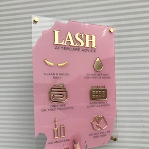 Lash Aftercare Advice Acryl A3 Wandschild | Schönheit Zeichen | Business Schild | Spa Schild | Salon Schild | Salon Dekor | Paint Wash