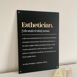 Esthetician Definition | Beauty Room Acrylic Wall Art A3 Sign | Beauty Sign | Business Sign | Spa Sign | Salon Sign | Salon Decor | Gift