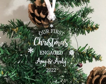 Personalised | First Christmas Engaged | Couples | Christmas Tree Bauble Decoration | Wedding Gift