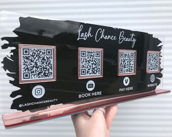 Personalised Acrylic Quad QR Code Sign | Social Media Sign | Business Sign | Instagram Facebook | Salon Sign | Paint Wash