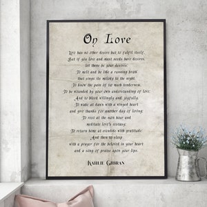 Kahlil Gibran Poem On Love,  The Prophet, Literary Print, Inspirational Wall Art, Classic Poetry,  Valentines Da , Romance Art, unframed