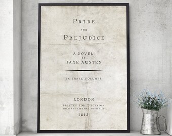 Pride and Prejudice Print, Jane Austen, Library Print, Book Page, Wall Art,  Literary Art Print, Title Page Print, Book Page Art, unframed