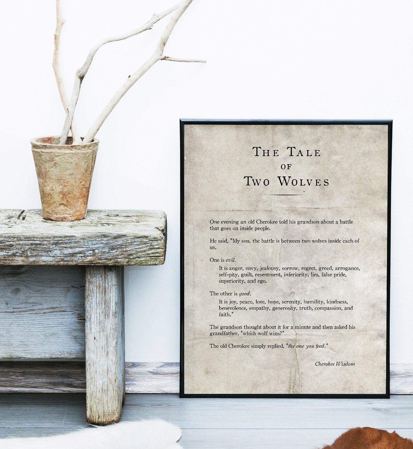 The Tale of Two Wolves Print, Wall Art, Book Page Print, Poem, Native American Story, Cherokee Tale, Wisdom, unframed