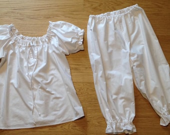 Victorian style pyjamas set camisole / negligee / top and bloomers / drawers / knickers / shorts, steampunk, sizes 4-30