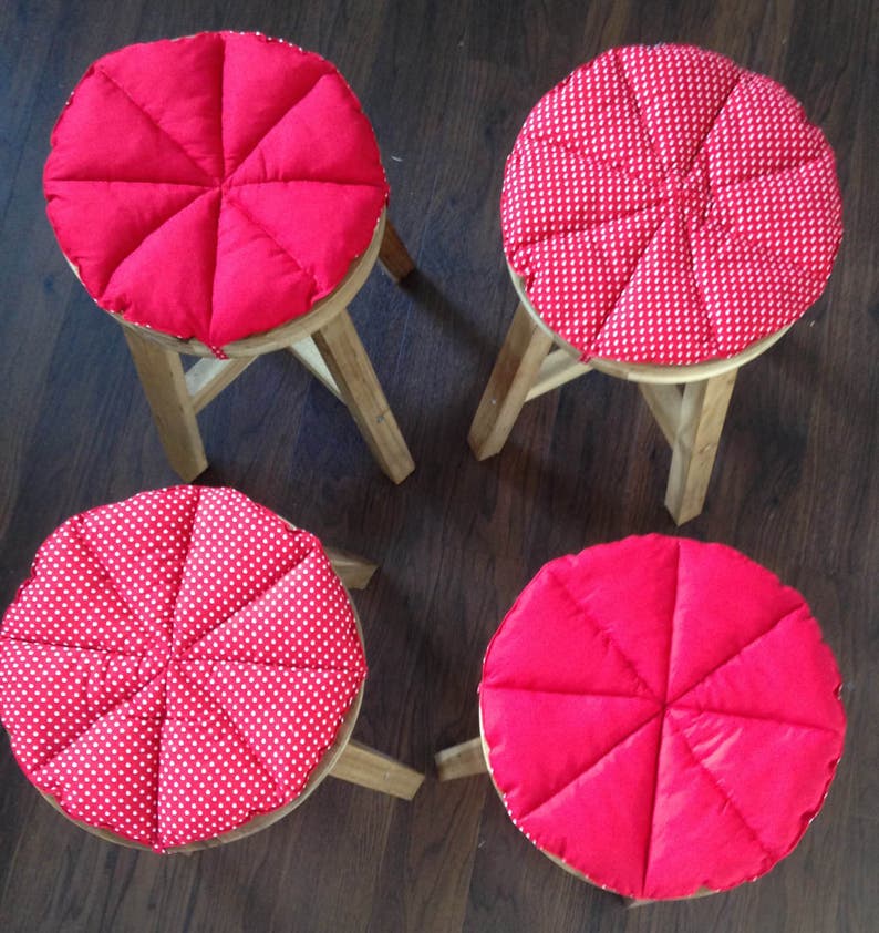 Set Of 4 Round Stool Chair Cover Cushion Seat Tie Pads Kitchen Dining Pizza Style