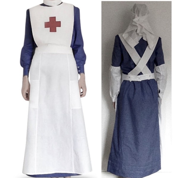 VAD Nurse Uniform Style  WW1 WWI Historical Costume dress Apron oversleeves headscarf/veil/headgear sizes 4-28