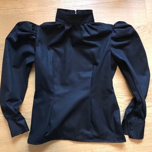 Victorian style Women girls  blouse long sleeve high collar back closure, historical costume, size 4-30