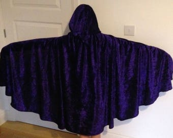 Medieval Victorian Cape hooded cloak costume crushed velvet Stretch Velour purple black adult kids teenagers