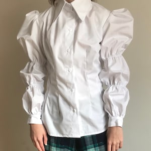 Women girls  plain solid blouse long puffy sleeve front closure, historical costume, size 4-30