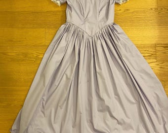 1850s Victorian style evening Dress off-shoulder, pointed bodice, frills,  center back closure, sizes 4-30