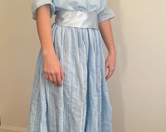 Edwardian (1905-10) style Summer day dress, cotton lawn, short sleeve, satin belt, center back eye and hooks closure, sizes 4-30