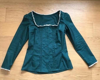 Viktorianische/Edwardianische Bluse für Mädchen, lange Ärmel, Spitzenborte vorn, Verschluss vorne, Größe 40-30