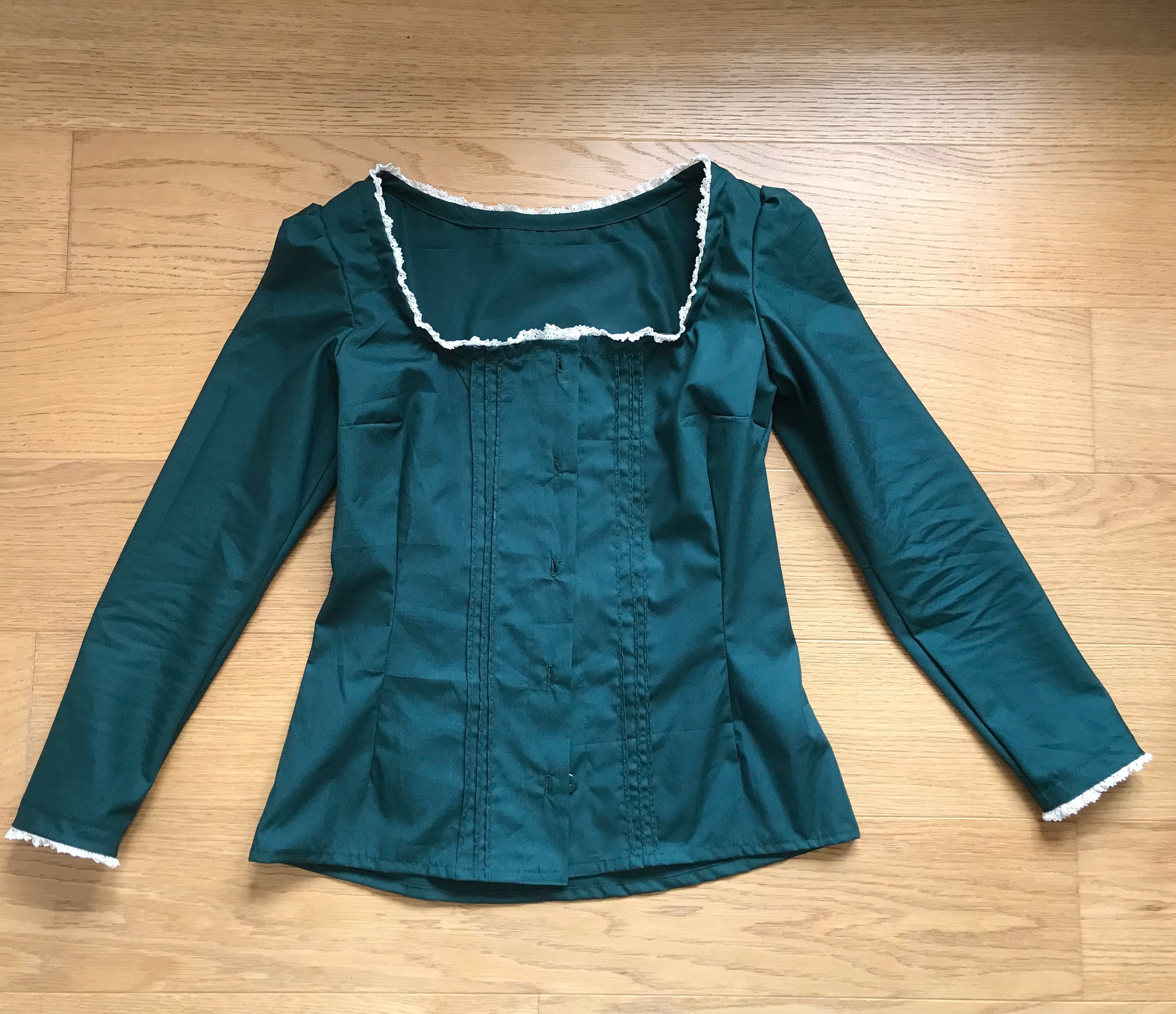 Victorian/Edwardian style Women girls  blouse, long sleeve, shell tucking, front closure, lace historical costume, size 4-30