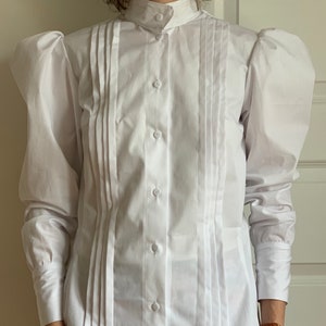 Victorian style Women blouse, long puffy sleeves, pleats in front, front closure, girls plain solid, historical costume, size 4-30