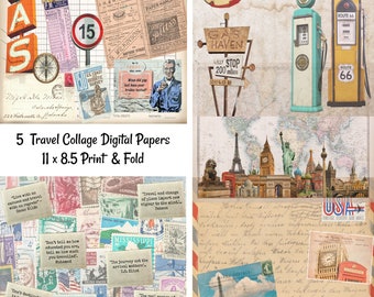 Papel Digital de Viagem Vintage: Anúncios Retro, Viagem de Carro (8,5x11) (JPEG)