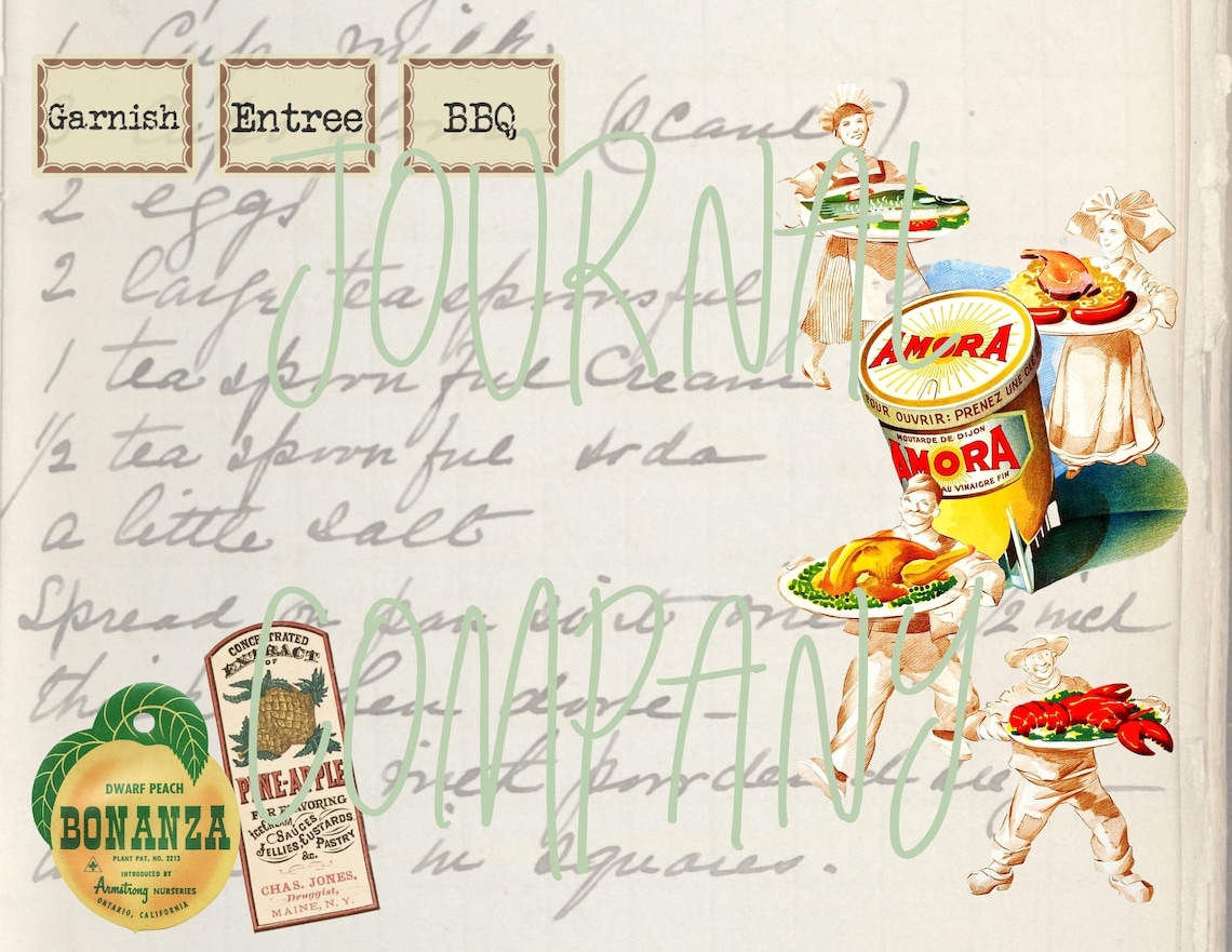 Set 2 Vintage Kitchen Digital Paper for Junk Journals Food Etsy