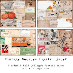 Retro Rezept Collage Papier: Junk Journal (Digitaler Download)