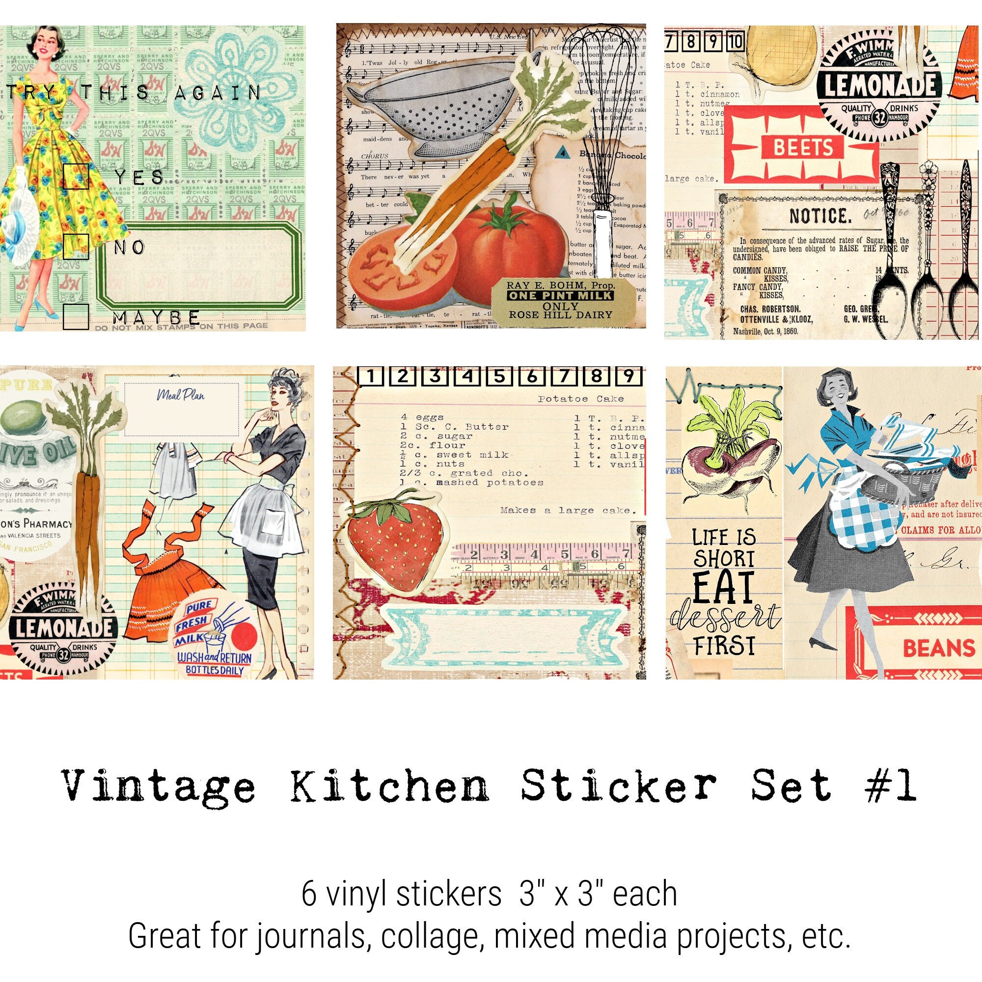 Set 1 Vintage Look Kitchen Cooking Recipe Stickers Junk | Etsy