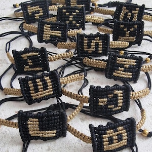 Monogramm Makramee Armband, griechischer Buchstabe, Initial Armband, Buchstabe Armband, Schwarz Blau Veraman Weißgold Monogramm Armband, Geschenk für sie