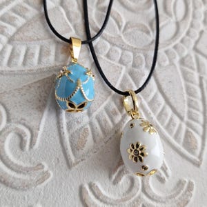 Egg necklace, spring necklace, white light blue enamel gold egg necklace, rhinestones pendant, adjustable necklace, Easter charm,summer gift