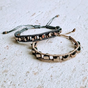 Macrame Bracelet, Hematite Bracelet, Gold Silver Macrame Bracelet, Adjustable Bracelet, Unique Bracelet, Greek handmade bracelet, Gift idea