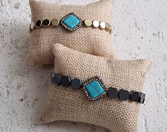 Beaded Hematite Macrame Bracelet, Howlite Rhinestone Accent