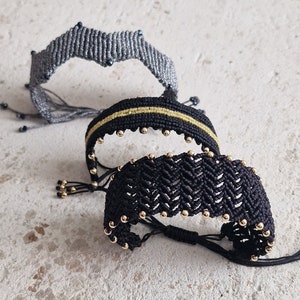 Macrame Bracelet, Zigzag Macrame, Crystal Bracelet, Black Gold Silver Macrame Bracelet, Adjustable Bracelet, Unique Bracelet, Greek handmade