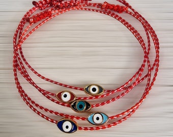 March Bracelet, Red White Martis Spring Bracelet, Evil Eye Bracelet, Charm Bracelet, Friendship Bracelet, Gift For Her, Best Friend Gift