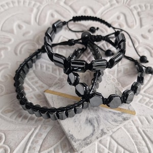 Hematite Bracelet for Men, Men Protection Bracelet, Adjustable Mens Bead Bracelet, Hematite Beaded Bracelet, Gift for him Dad Husband Boy