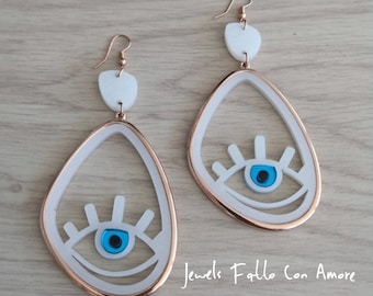 Asymmetric Evil Eye Earrings with Lashes, Acrylic Dangle Earrings