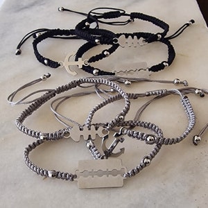 Summer stainless steel macrame bracelet, razor blade fish bone anchor Greek handmade macrame bracelet, boho bracelet, adjustable bracelet