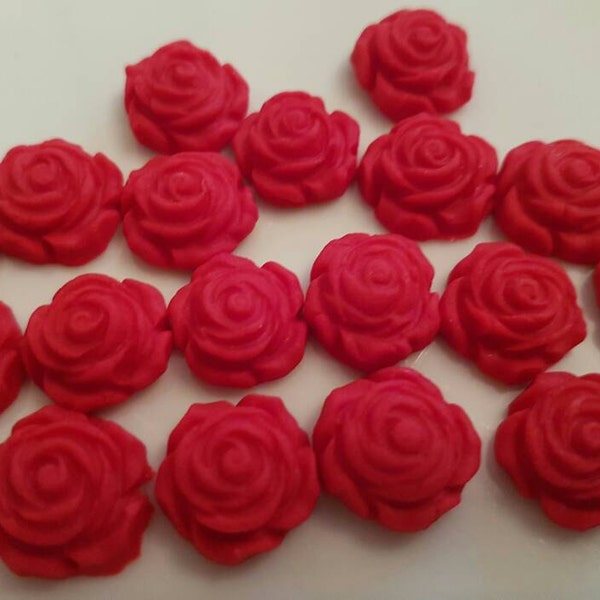 30 Edible Sugar Roses Ruby Red Spring Flowers Birthday Wedding Valentines Day Anniversary Party Cake Cupcake Toppe