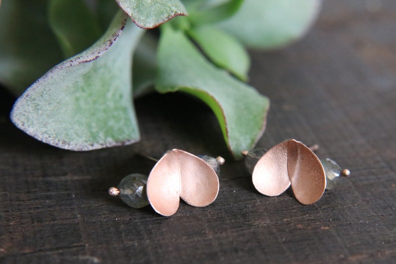 Rose gold /'Eucalyptus cluster/' earrings with labradorites