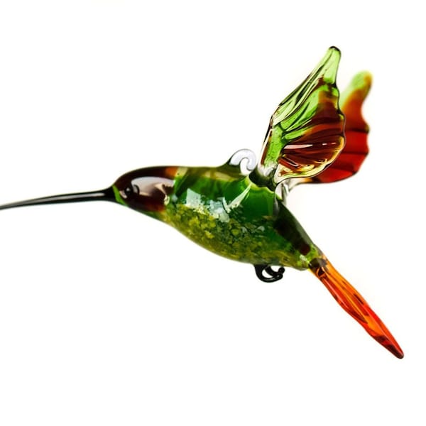 Blown Glass Hummingbird Figurine , Colibri glass home decor figurine Bird sculpture animal miniature glass bird ornament